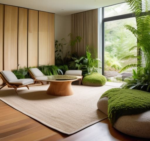 Interior spaces using biophilic design techniques.
