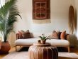 Bohemian room styling with cozy decor.