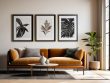 Modern gallery wall arrangement with framed art.