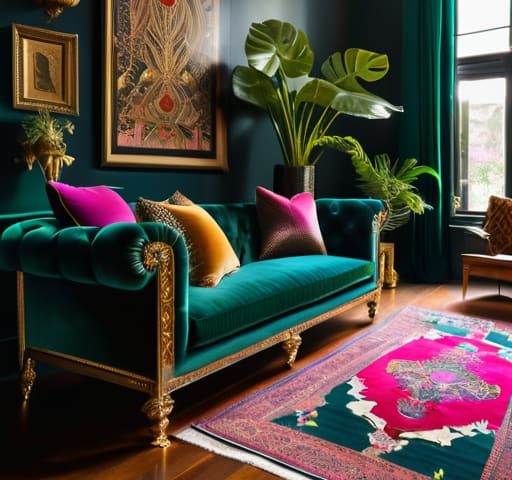 Vibrant room featuring maximalist interior style.