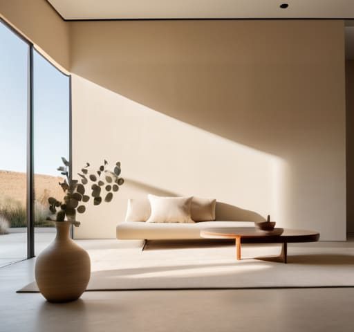 Living space with a minimalist aesthetic.