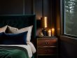 Moody bedroom aesthetic with dark decor.