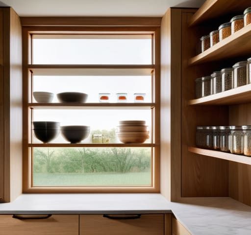 Modern organized pantry design with clear containers.