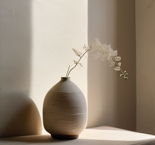 Minimalist interior design with wabi sabi aesthetic.