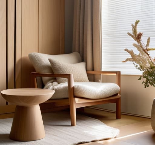 Minimalist interior with Japandi style elements.