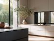 Modern minimalist kitchen design features.