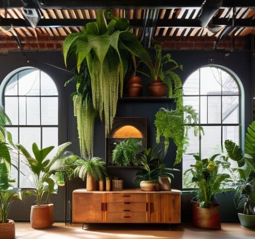 Lush urban jungle decor in a home.